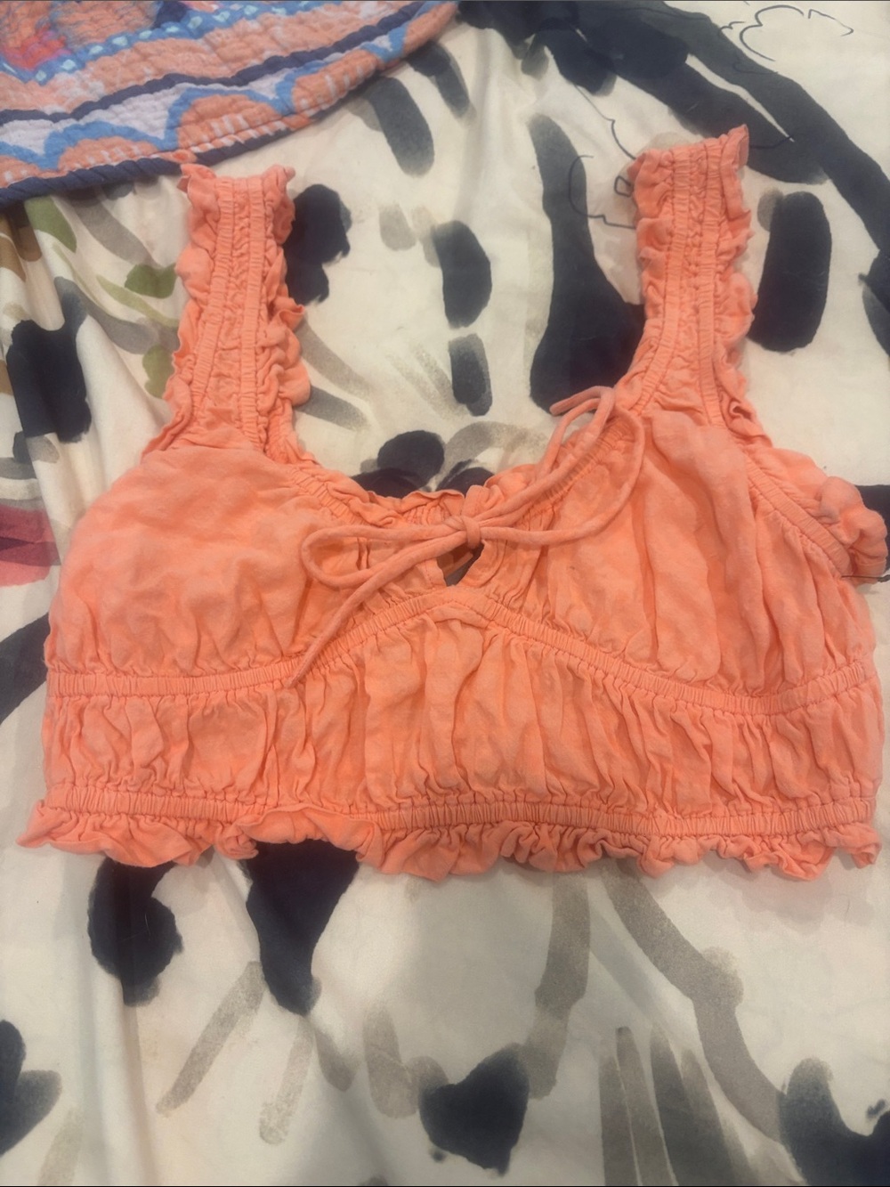 Anthropologie Peach Ruffle Tie-Front Crop Top